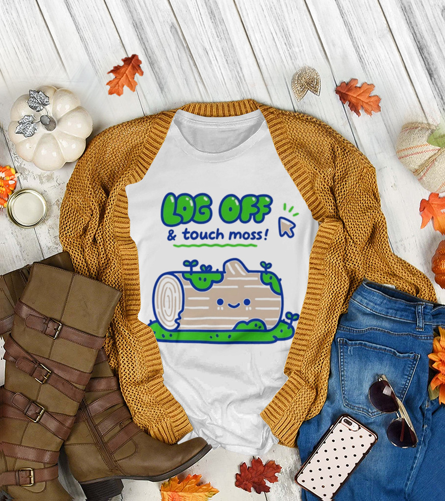 Log Off and Touch Moss Playful Log Illustration with Cursor Pointer T-Shirt