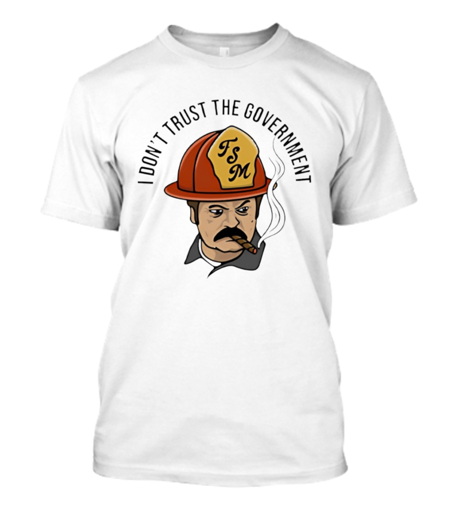 I Don't Trust The Government TSM Cigarette Smoking Firefighter Cartoon T-Shirt