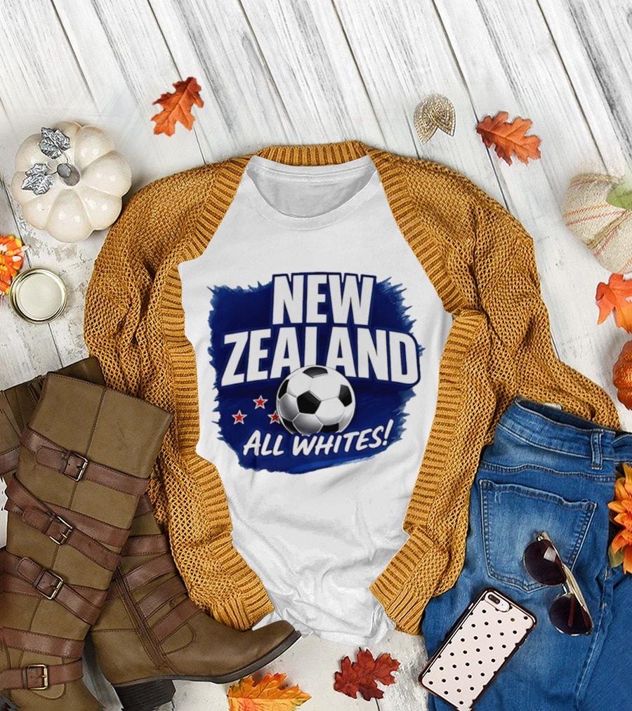 New Zealand All Whites Soccer Team Stars and Ball T-Shirt