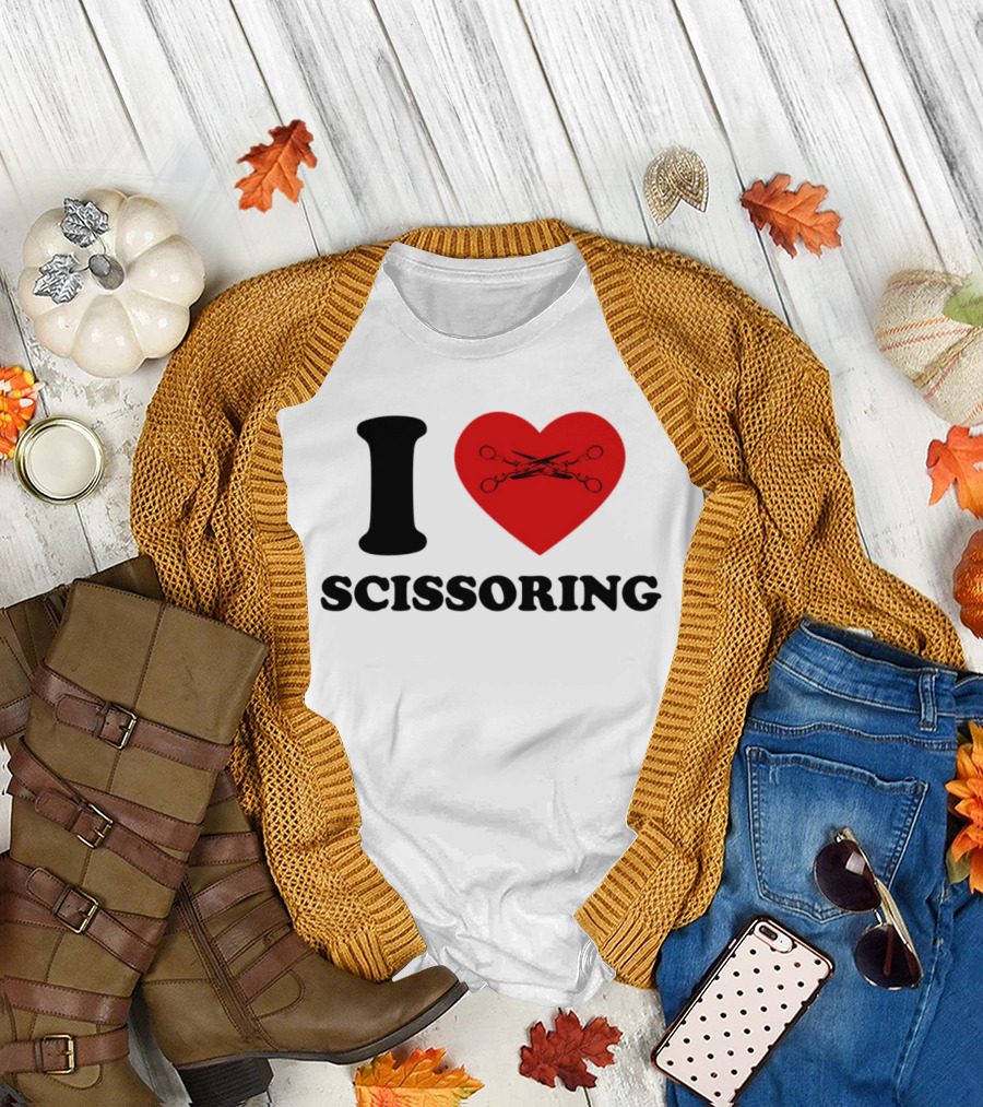 I Love Scissoring Heart with Crossed Scissors T-Shirt