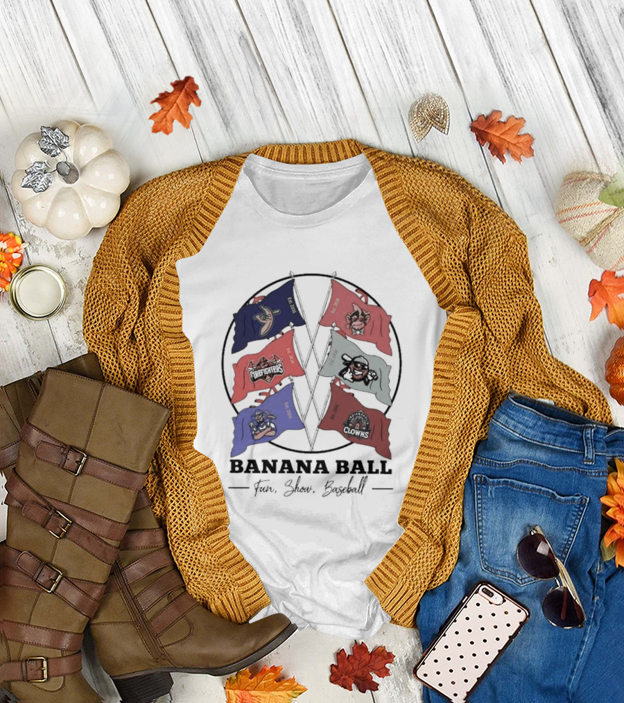 Banana Ball Fun Show Baseball Red And Blue Flags 2026 T-Shirt