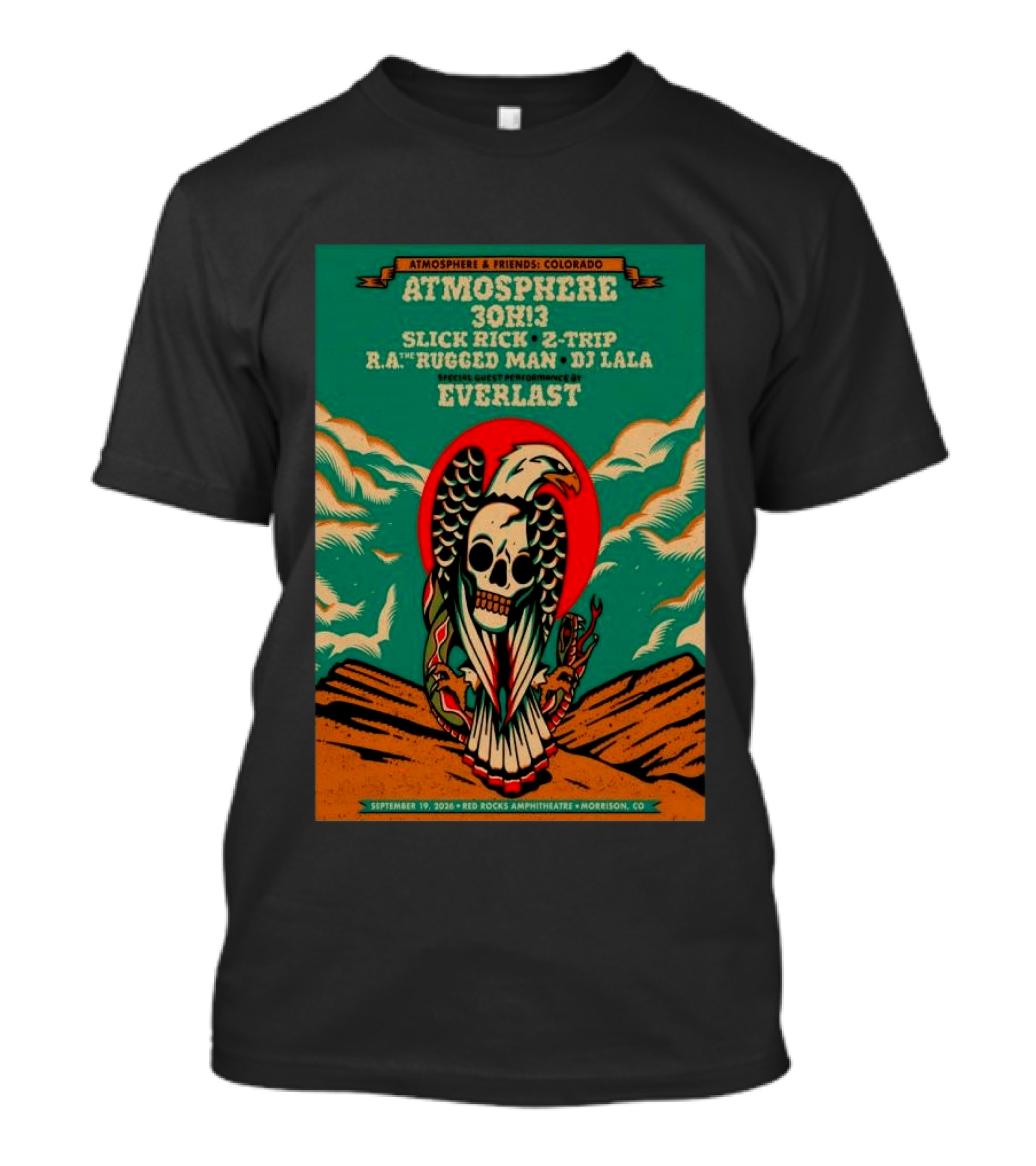 Atmosphere Friends Colorado 2026 Red Rocks Amphitheatre Morrison Concert Slick Rick Everlast 30h13 T-Shirt