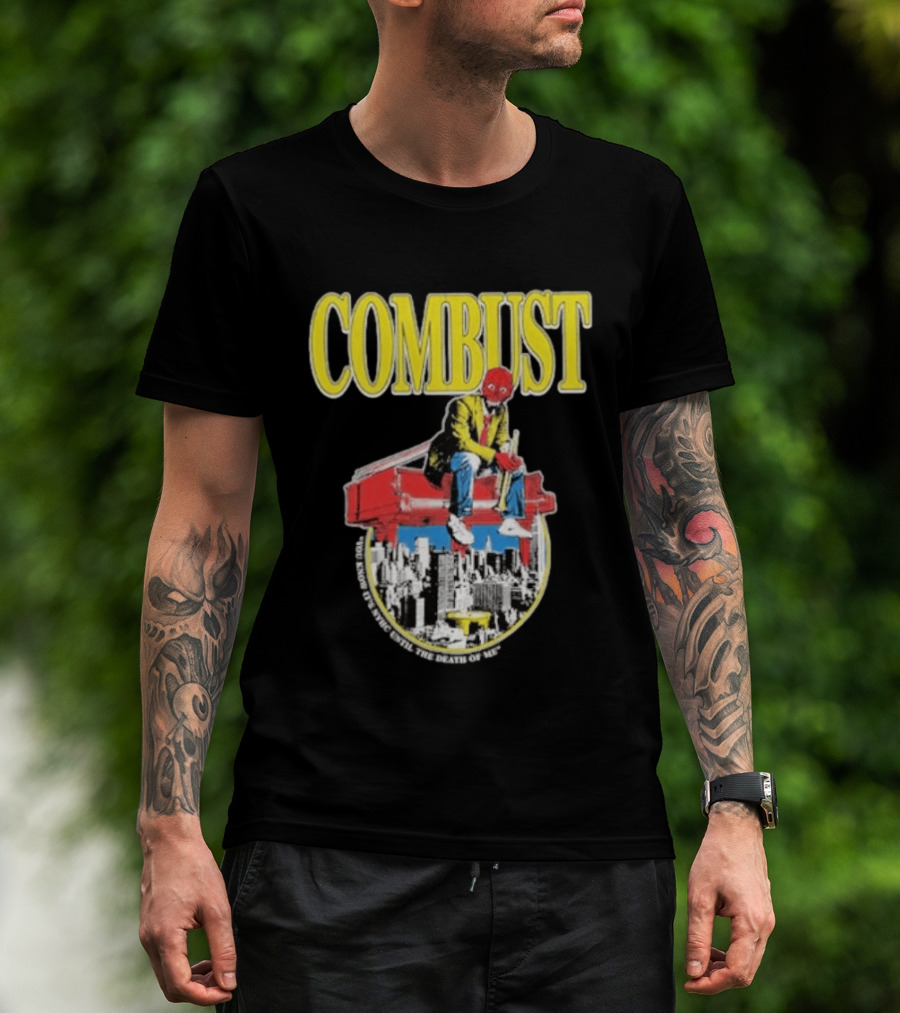 Combust Brooklyn Music Hall Of Williamsburg May 15 2026 Iconic Cityscape And Surreal Red Face T-Shirt
