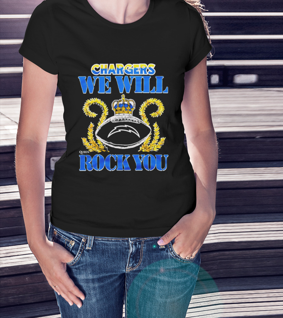 Chargers We Will Rock You Queen 2026 Football Crown Laurel T-Shirt