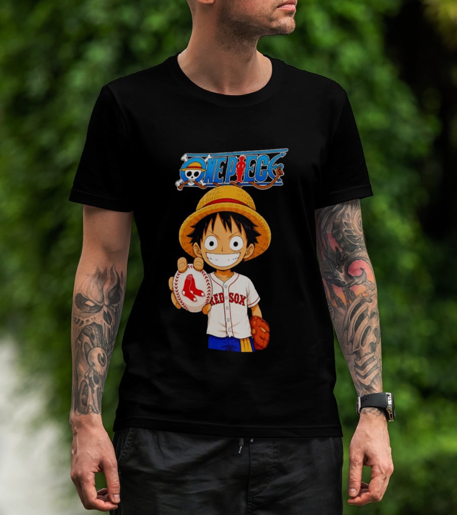 Monkey D. Luffy Red Sox One Piece Crossover Boston Baseball Collaboration T-Shirt