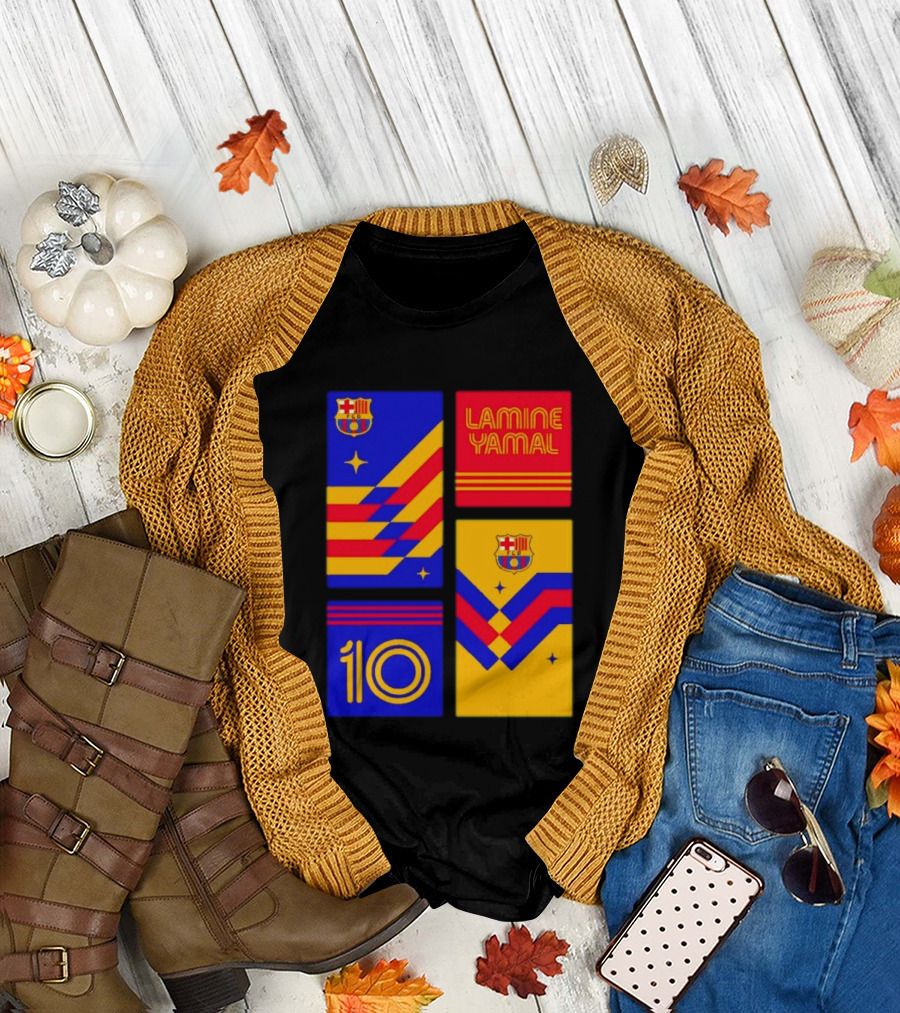 FC Barcelona Lamine Yamal 10 Vibes with Team Colors and Crest T-Shirt