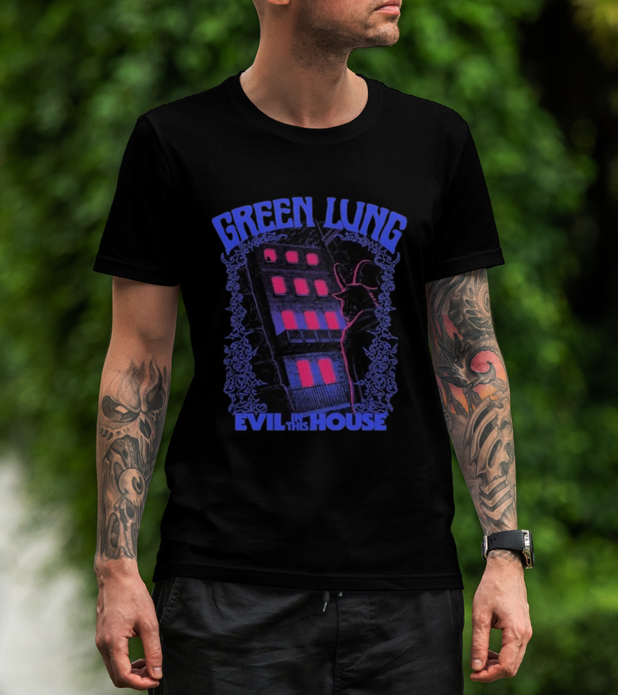 Green Lung Necropolitan Exclusive Evil In This House Haunted Building And Creature T-Shirt