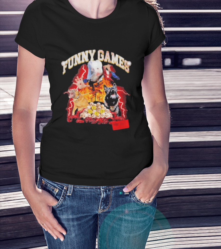 Funny Games Dog Skull Pile Fire Chaos T-Shirt