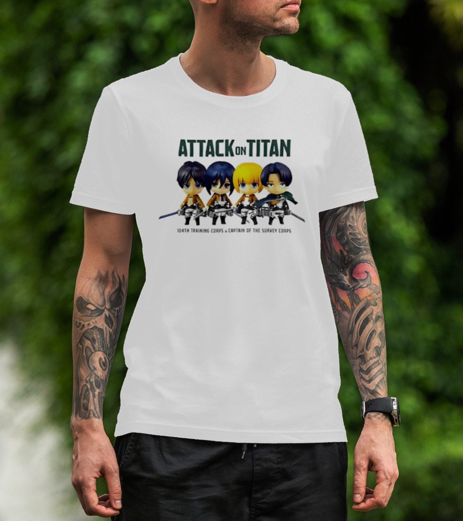 Attack On Titan Chibi Eren Mikasa Armin Levi 104th Training Corps Survey Corps T-Shirt