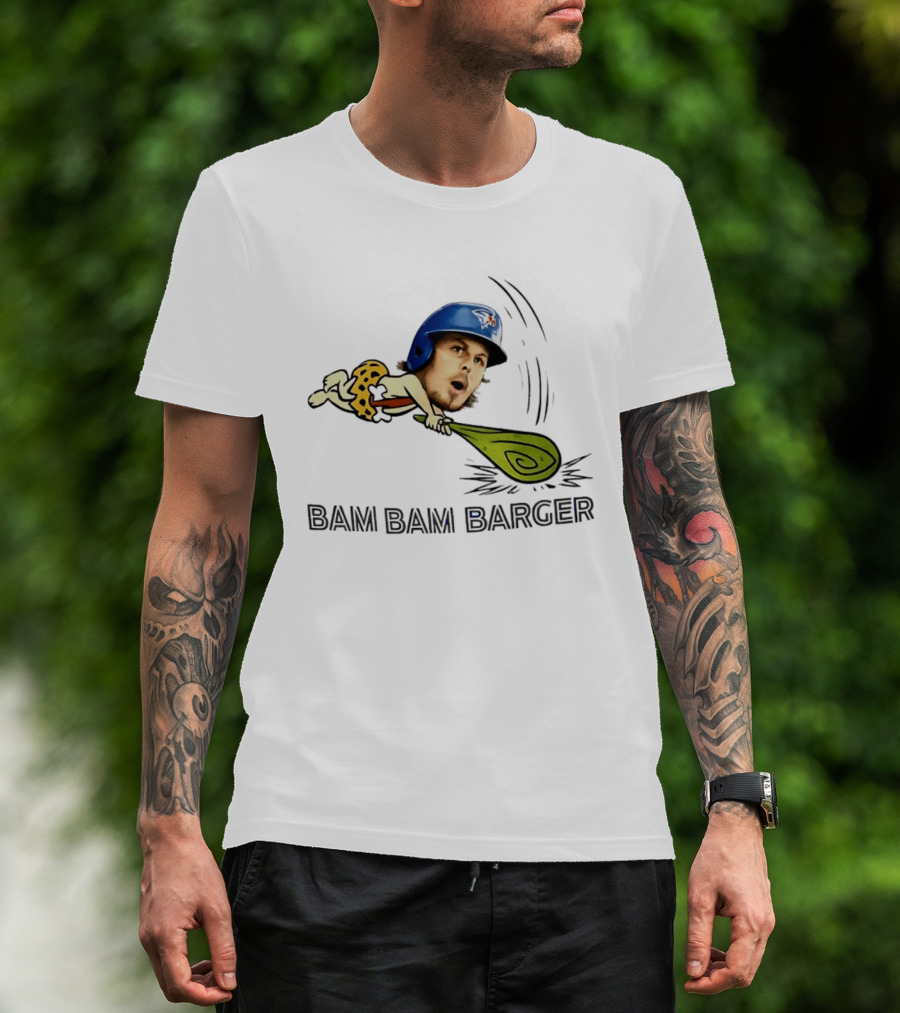 Bam Bam Barger Blue Jays Baseball Cartoon Helmet Bat T-Shirt