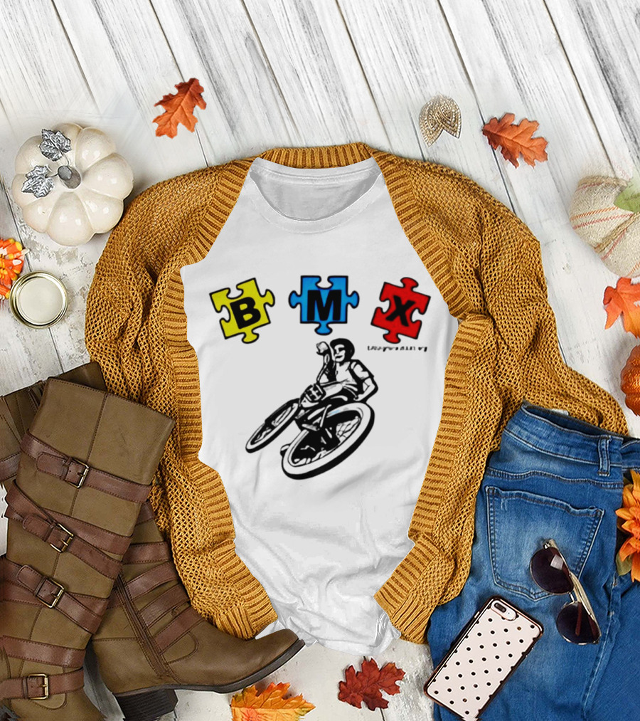 BMX Puzzle Pieces Bike Rider Autism T-Shirt