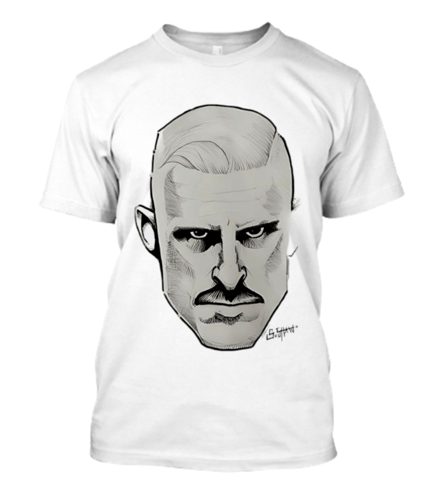 Mustache Man Intense Gaze Slick Back Hair T-Shirt
