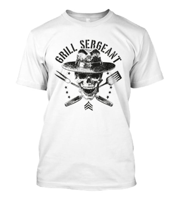 Grill Sergeant Skull Fork Spatula Chef Hat Stars T-Shirt
