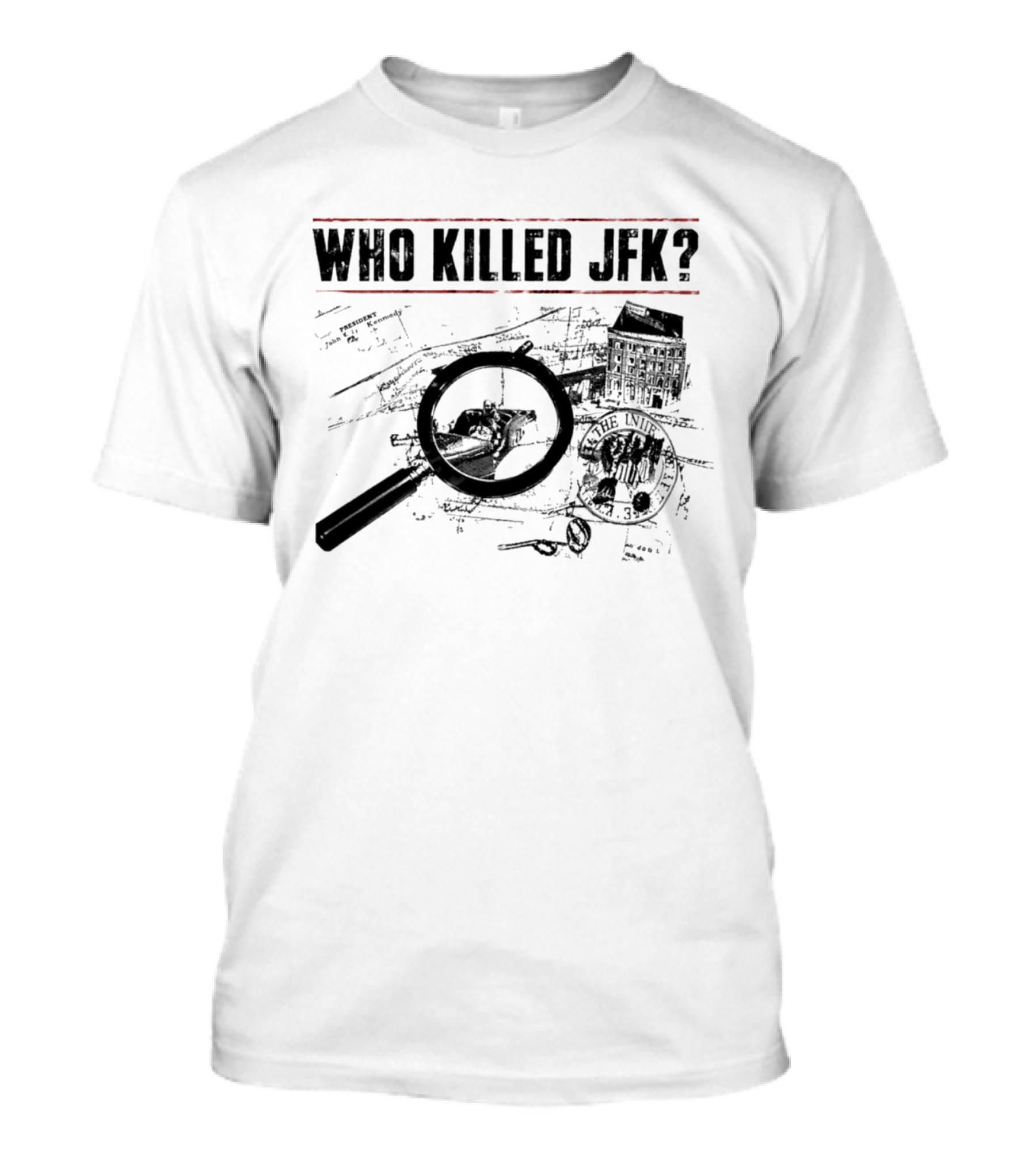 Who Killed JFK Investigation Files Magnifying Glass Blueprint T-Shirt