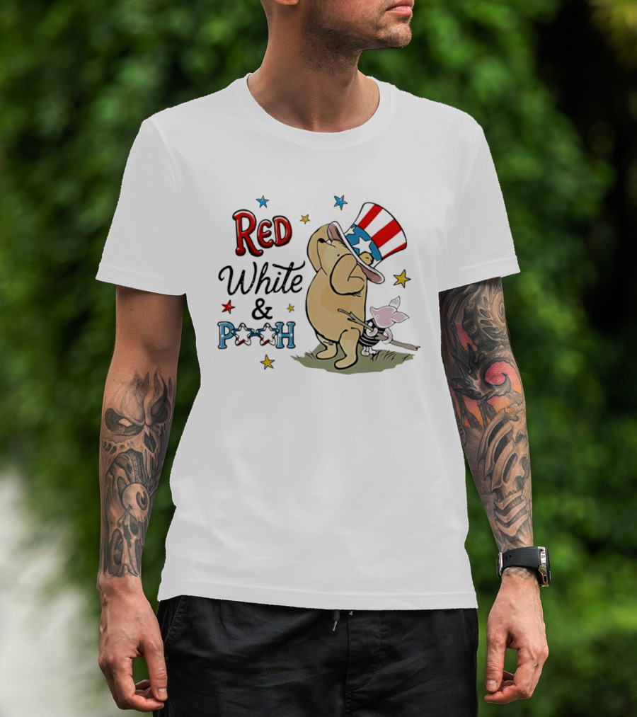 Red White And Pooh Patriotic Theme With Piglet T-Shirt