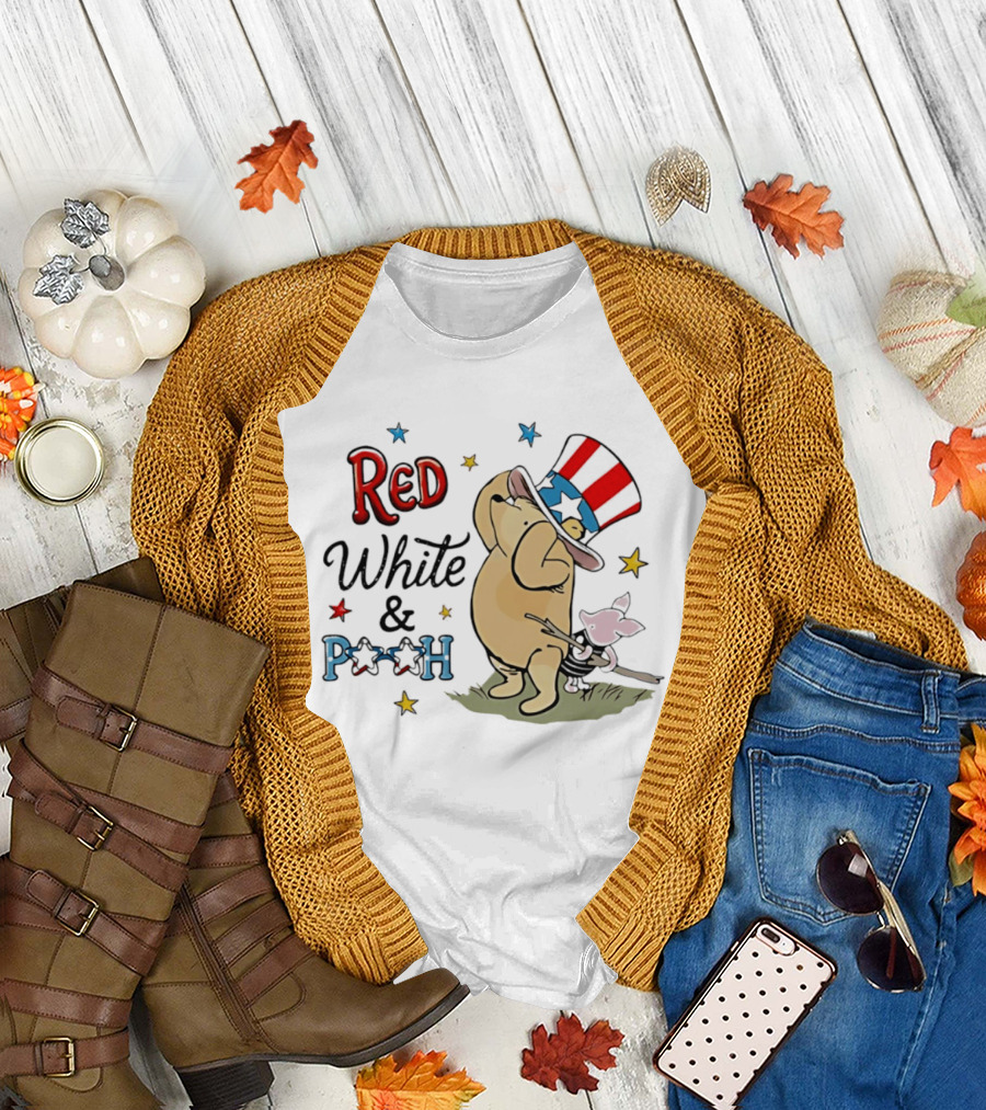 Red White and Pooh Patriotic Theme with Piglet T-Shirt