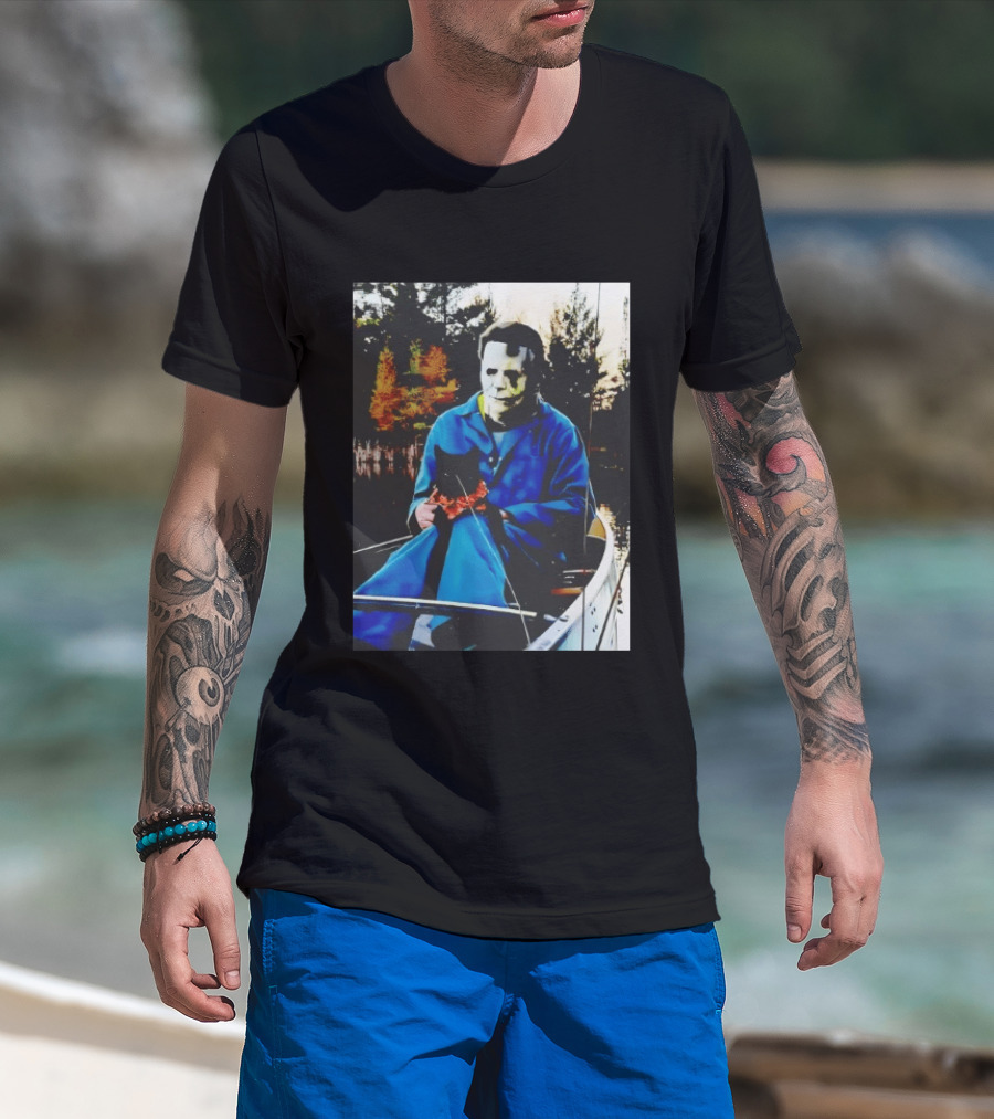 Michael Myers Lake Fishing With Cat In Boat T-Shirt