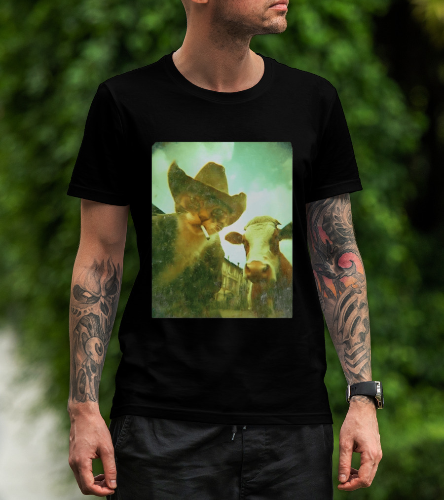 Cowboy Cat Smoking With Cow T-Shirt