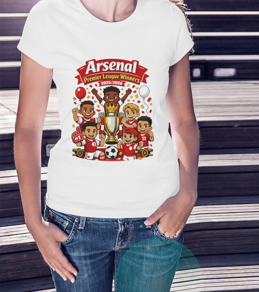 Arsenal Premier League Winners 2025 2026 Cartoon Champions Celebration T-Shirt
