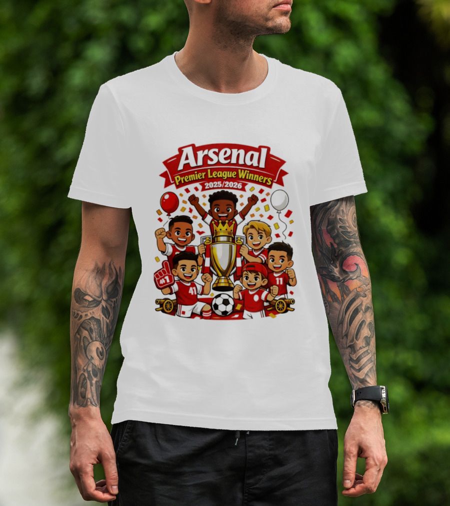 Arsenal Premier League Winners 2025 2026 Cartoon Champions Celebration T-Shirt