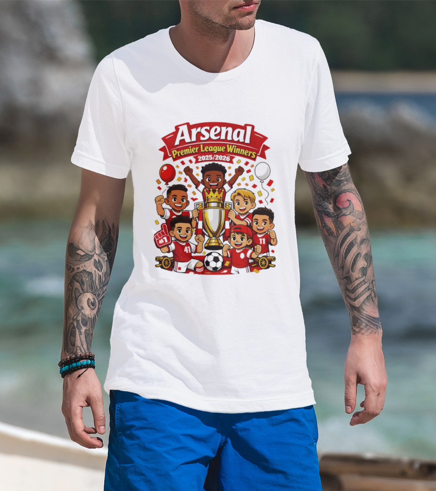 Arsenal Premier League Winners 2025 2026 Cartoon Champions Celebration T-Shirt