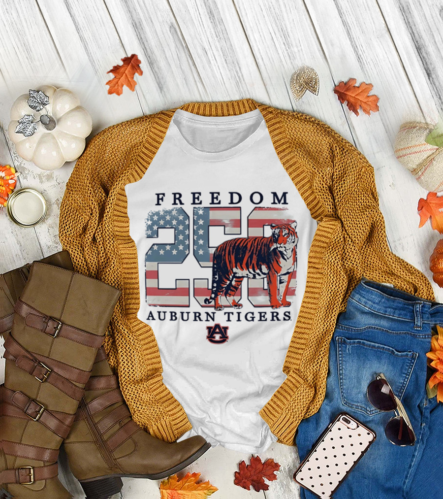 Freedom 250 Auburn Tigers Americana Flag Tiger T-Shirt