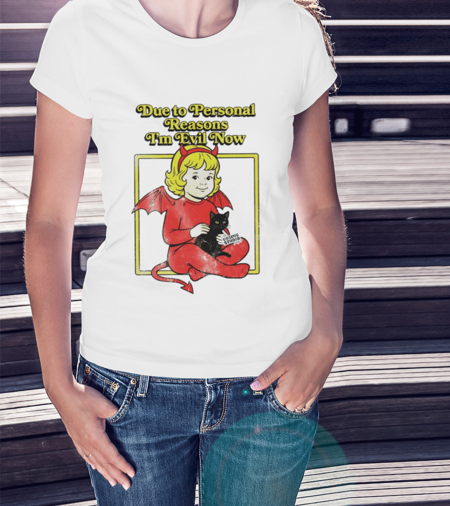 Due To Personal Reasons I'm Evil Now Baby Devil Costume With Black Cat T-Shirt