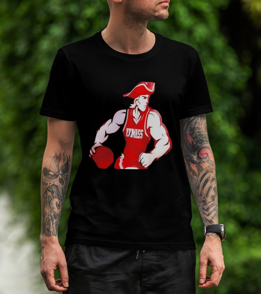 UMass Minutemen Basketball Red Jersey Embroidery T-Shirt