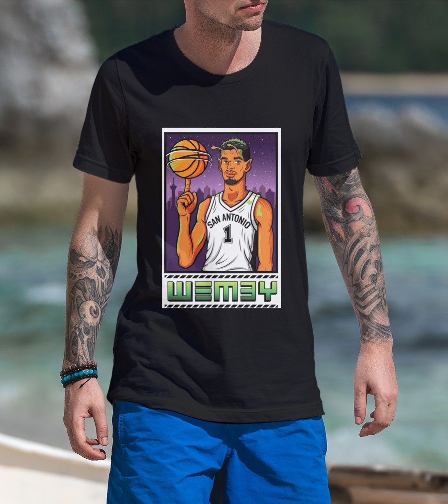 Wembanyama San Antonio Spurs Wemby Giclee Basketball Star Number 1 T-Shirt