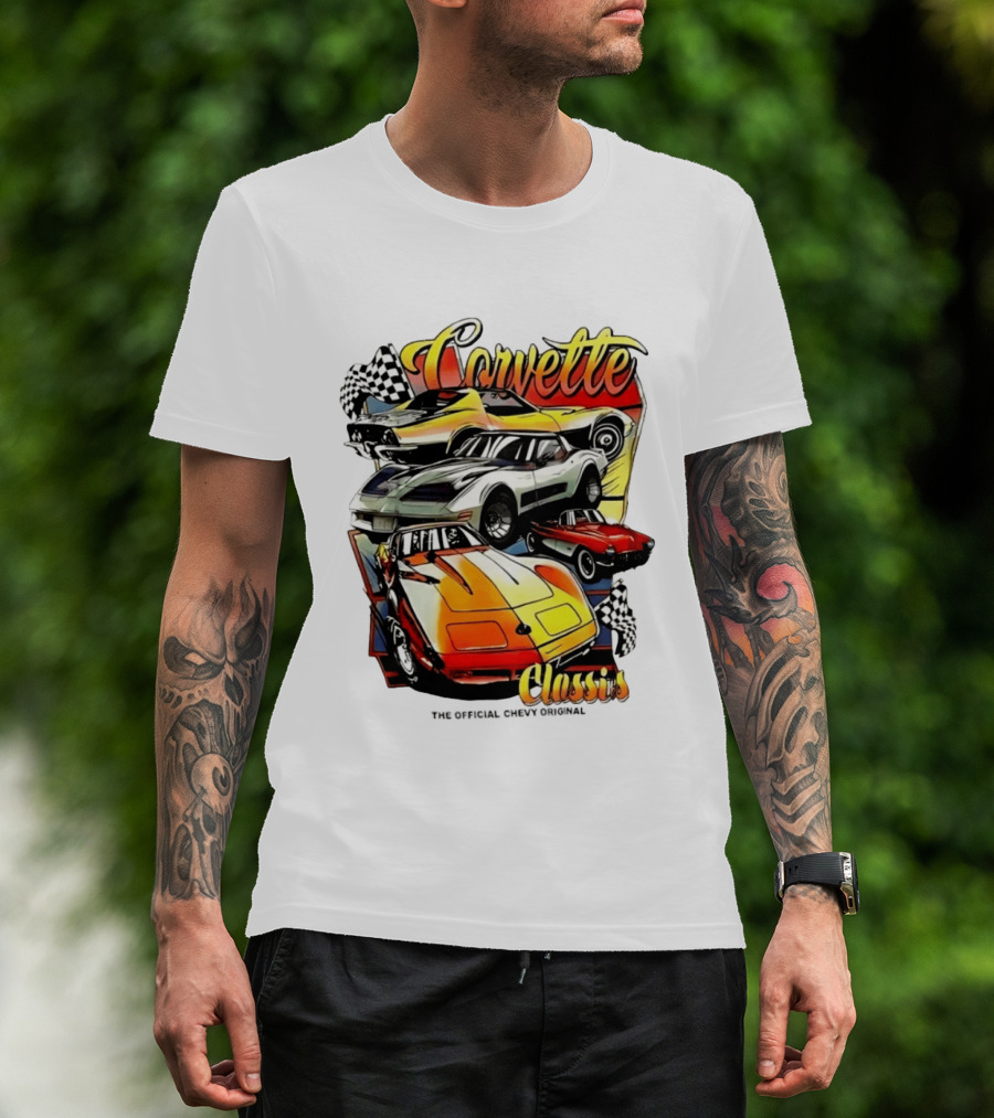 Corvette Classics The Official Chevy Original Cars Racing Flags T-Shirt