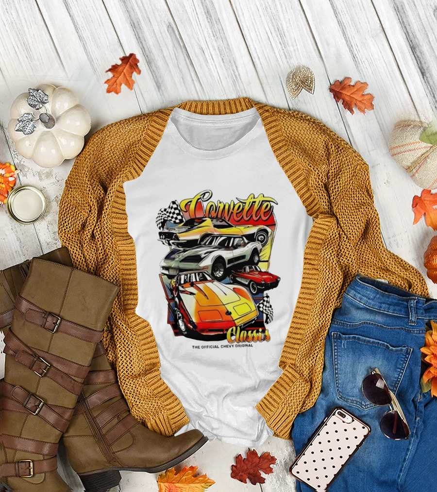 Corvette Classics The Official Chevy Original Cars Racing Flags T-Shirt