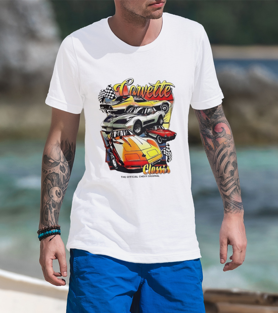 Corvette Classics The Official Chevy Original Cars Racing Flags T-Shirt