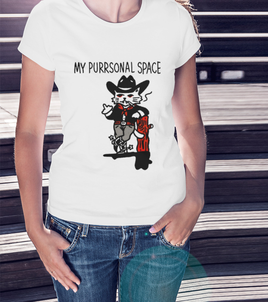 Cowboy Cat Smoking My Purrsonal Space Cartoon Western T-Shirt