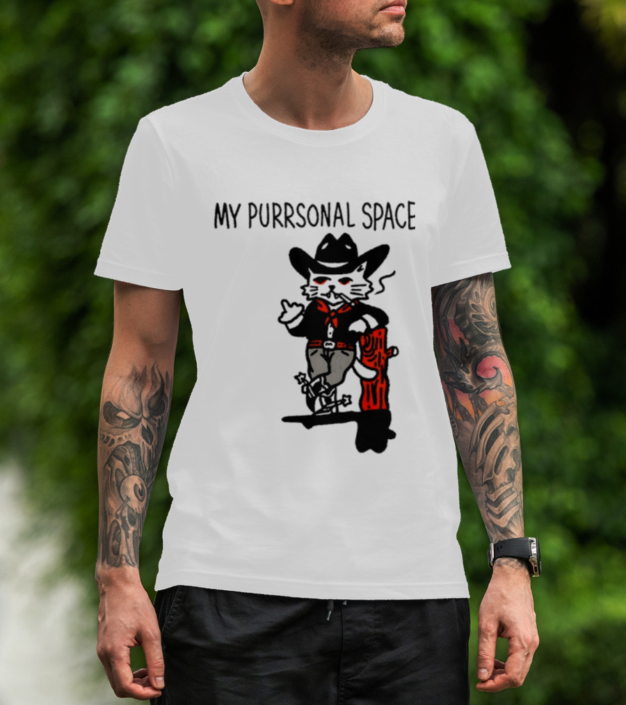 Cowboy Cat Smoking My Purrsonal Space Cartoon Western T-Shirt