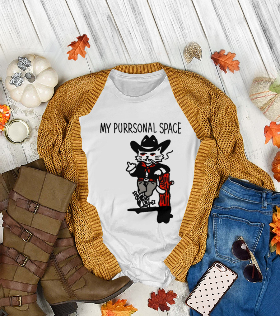 Cowboy Cat Smoking My Purrsonal Space Cartoon Western T-Shirt