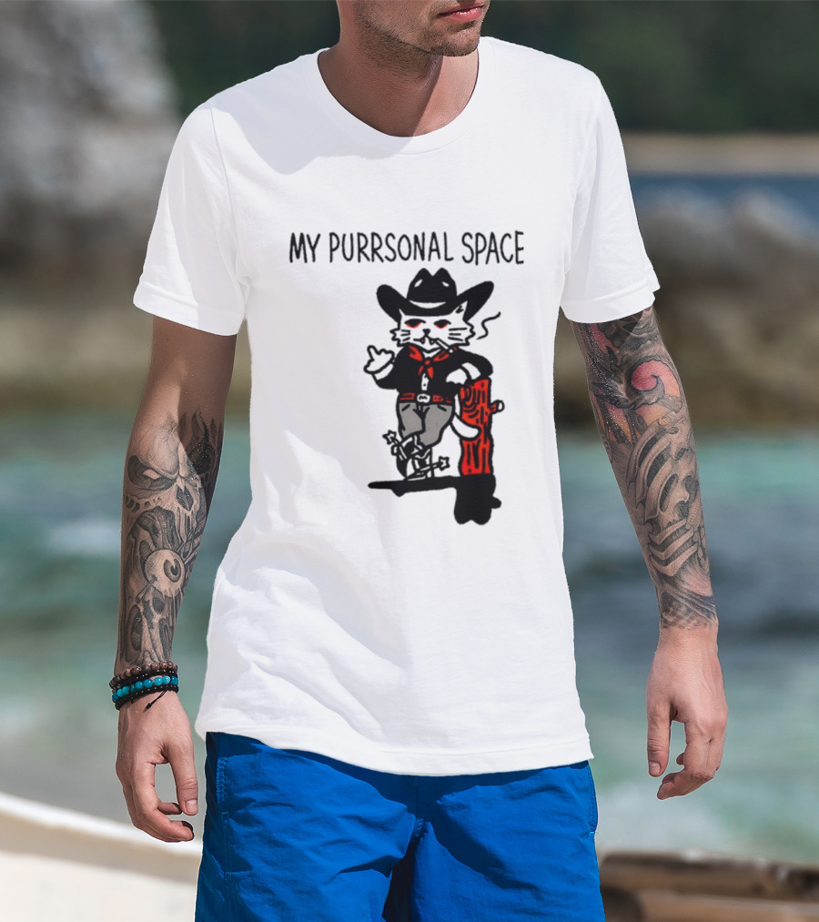 Cowboy Cat Smoking My Purrsonal Space Cartoon Western T-Shirt