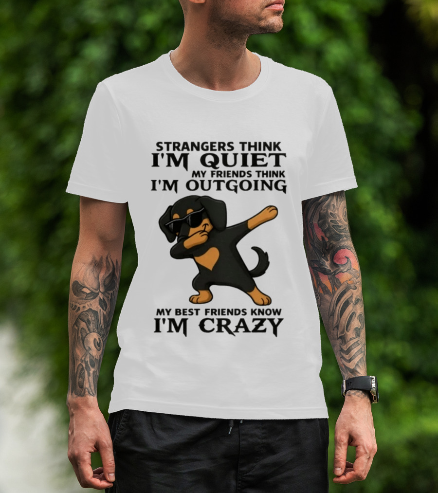 Strangers Think I'm Quiet Friends Think I'm Outgoing Best Friends Know I'm Crazy Dabbing Dachshund T-Shirt
