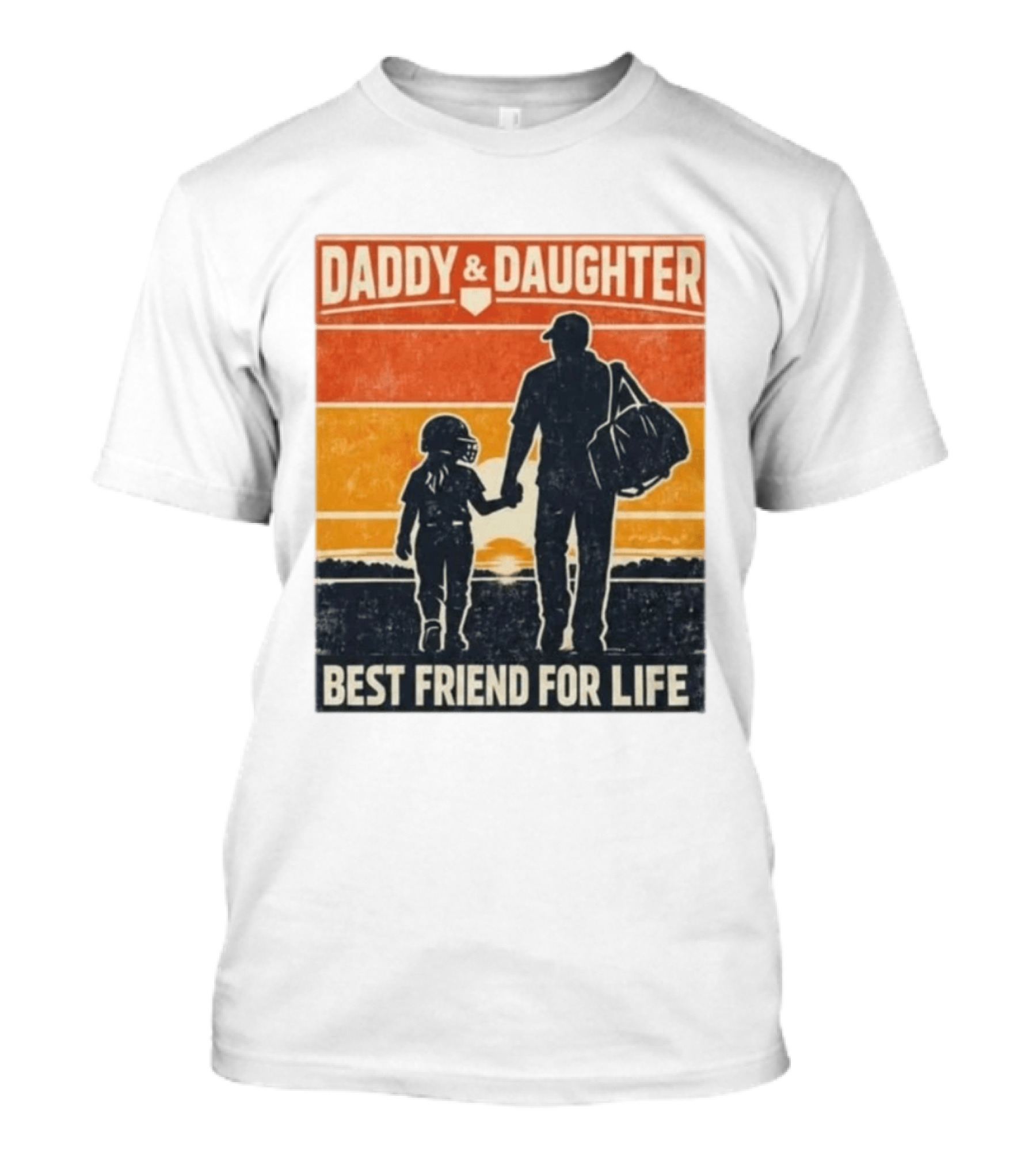 Daddy & Daughter Best Friend For Life Baseball Softball Silhouette Retro Sunset T-Shirt