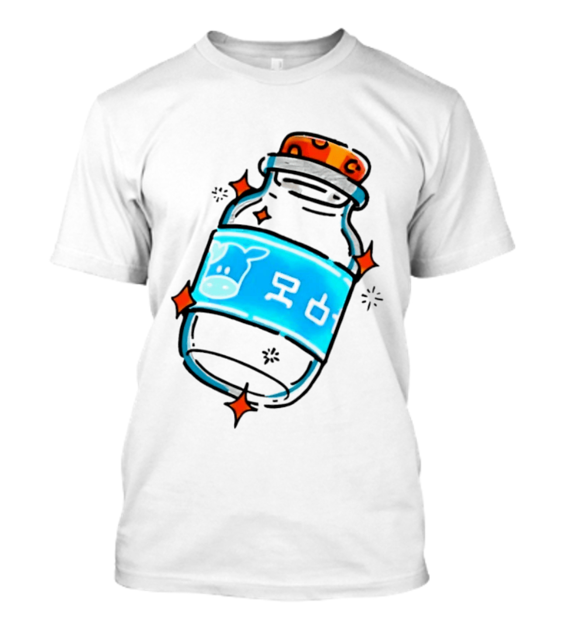 Fresh Milk Bottle With Blue Cow Label And Orange Cap T-Shirt
