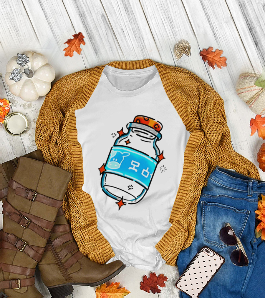 Fresh Milk Bottle with Blue Cow Label and Orange Cap T-Shirt