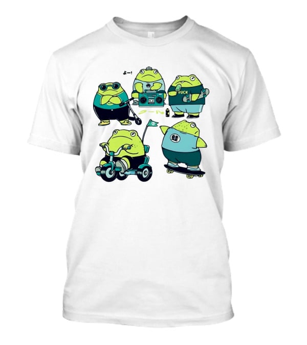 Frog Riding Scooter Tricycle Skateboard Boombox Summer Fun T-Shirt