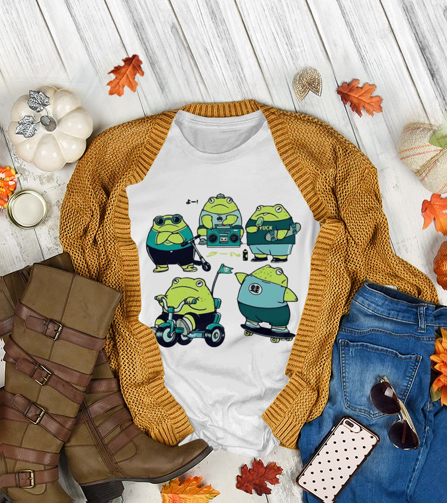 Frog Riding Scooter Tricycle Skateboard Boombox Summer Fun T-Shirt