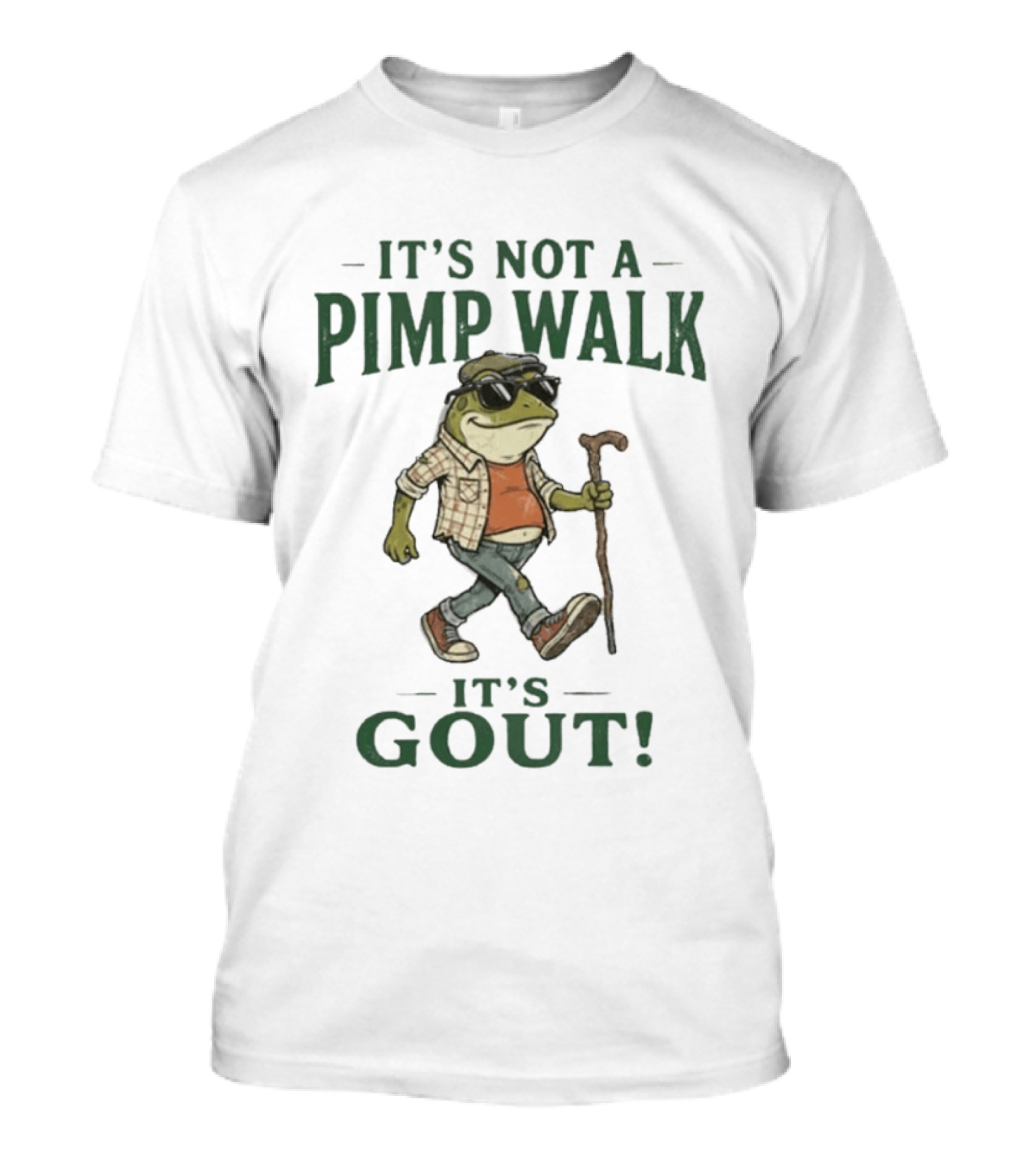 It's Not A Pimp Walk It's Gout Frog Wearing Sunglasses And Plaid Carrying Cane T-Shirt