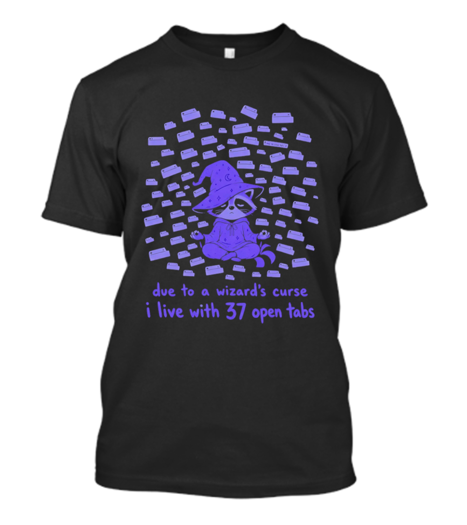 Due To A Wizard's Curse I Live With 37 Open Tabs Raccoon Meditation Magic Hat T-Shirt