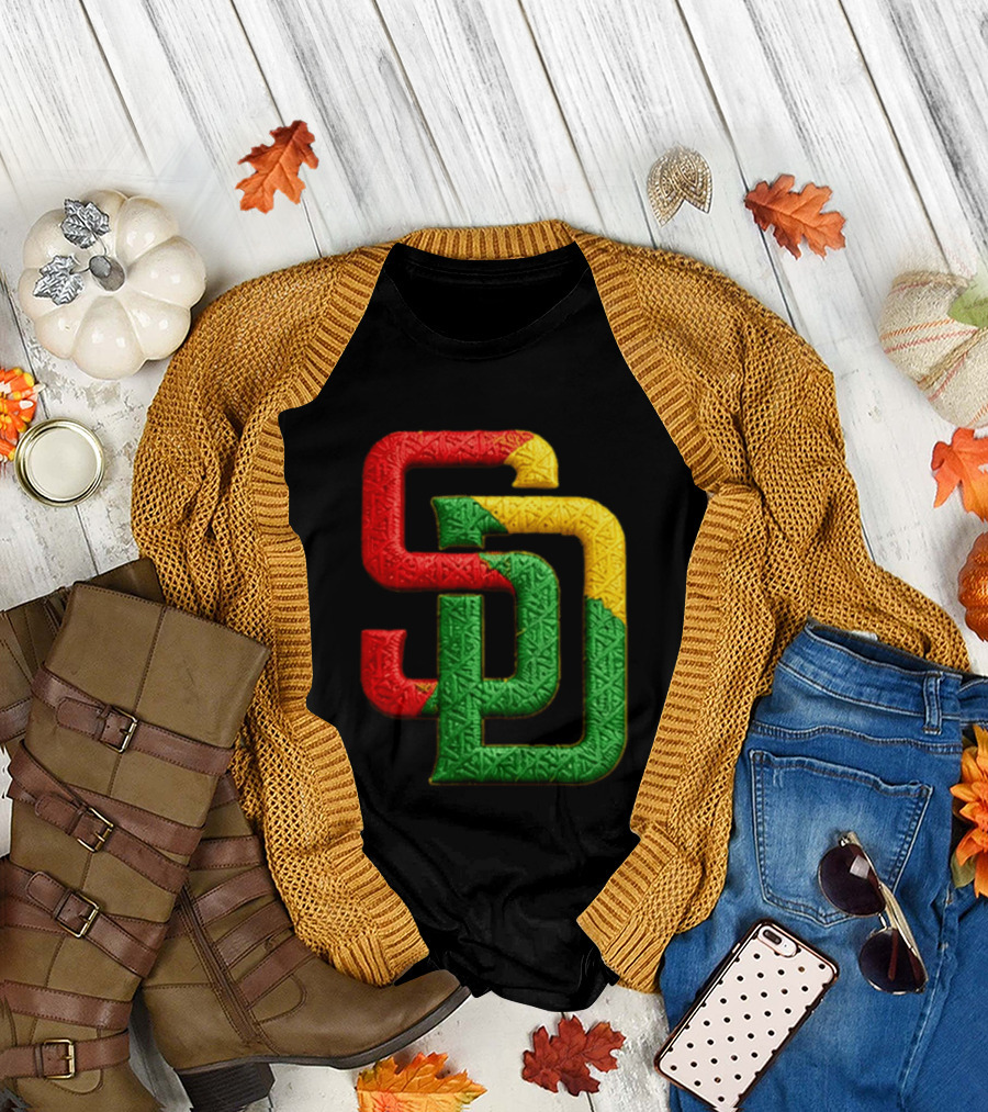 Padres African American Heritage 2026 Giveaway SD Red Gold Green T-Shirt