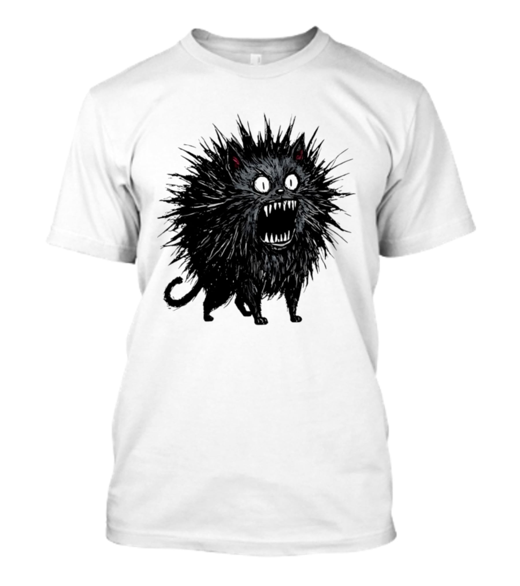 Angry Spiky Black Cat Meme Wild Expression T-Shirt