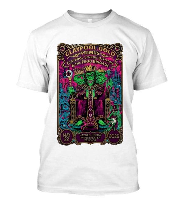 Claypool Gold Primus Claypool Lennon Delirium And The Frog Brigade Hayden Homes Amphitheater Bend Oregon May 22 2026 Gig T-Shirt