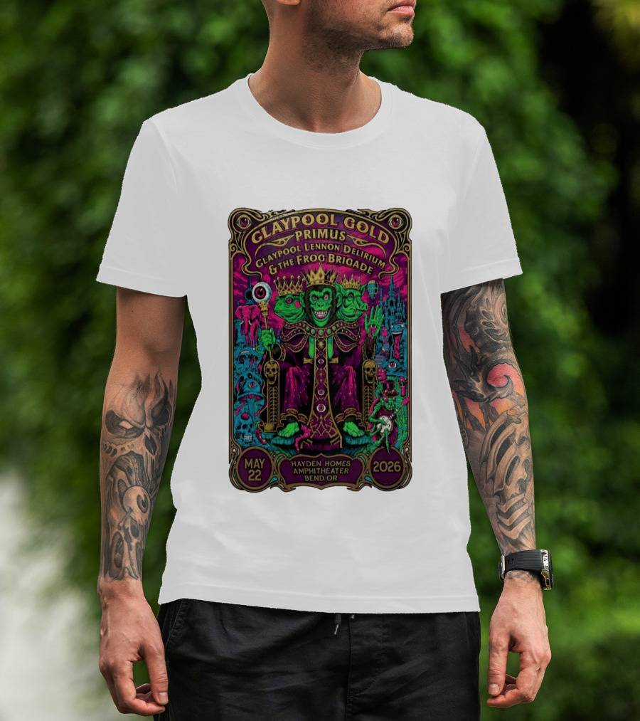 Claypool Gold Primus Claypool Lennon Delirium And The Frog Brigade Hayden Homes Amphitheater Bend Oregon May 22 2026 Gig T-Shirt