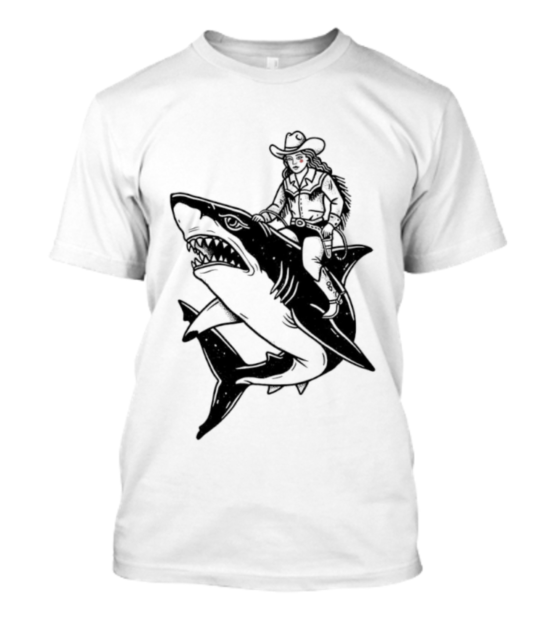 Cowgirl Riding Shark Novelty T-Shirt