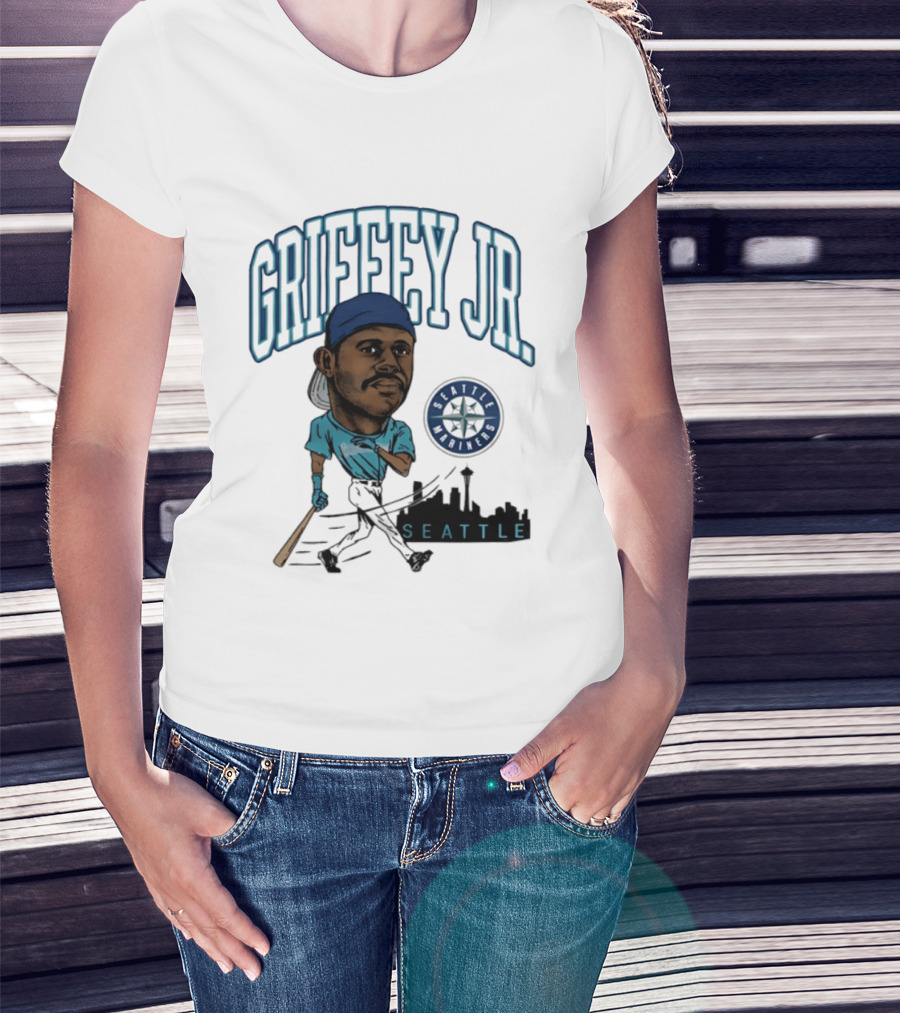 Seattle Mariners Griffey Jr. Skyline Caricature T-Shirt